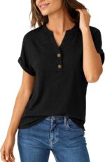 Women Tops Shorts Sleeve Shirts V Neck Henley Tops Spring Summer Trendy Casual Blouses Vacation Loose Tees Clothes 2026 - Image 3