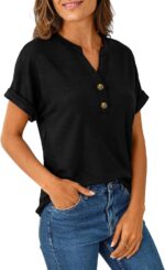 Women Tops Shorts Sleeve Shirts V Neck Henley Tops Spring Summer Trendy Casual Blouses Vacation Loose Tees Clothes 2026 - Image 4