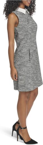 Calvin Klein Women's Sleeveless Collared Tweed Shift Mini Dress - Image 2
