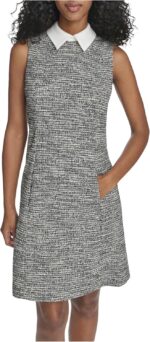 Calvin Klein Women's Sleeveless Collared Tweed Shift Mini Dress - Image 3