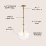 JONATHAN Y 13.25" Brass Gold/Clear Mid-Century Modern 1-Light LED Pendant Light Fixture, Adjustable Schoolhouse Hanging Lamp for Kitchen Island, Clear Glass Shade, LED Bulb Included (JYL6401C) - Image 3