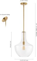 JONATHAN Y 13.25" Brass Gold/Clear Mid-Century Modern 1-Light LED Pendant Light Fixture, Adjustable Schoolhouse Hanging Lamp for Kitchen Island, Clear Glass Shade, LED Bulb Included (JYL6401C) - Image 4