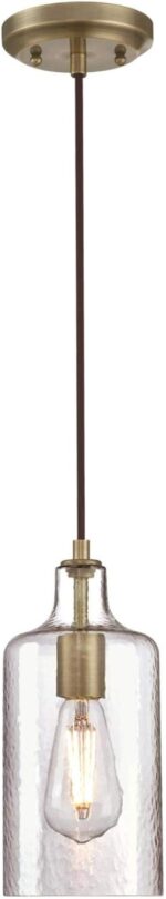 Westinghouse 6371400, Antique Brass Finish with Clear Textured Glass Carmen One-Light Indoor Mini Pendant, 120 Volts - Image 4