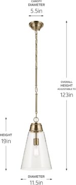 Kichler Marsailli 1-Light Medium Pendant Light Fixture with Clear Glass in Champagne Bronze, Updated Traditional Hanging Light for Kitchen Island, Dining Room (19" x 11.5"), 52661CPZCLR - Image 4