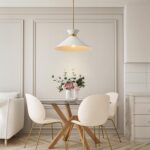 Globe Electric 1-Light Pendant Light, Matte Brass Finish, White Tapered Metal Shade with Ring Detail, Adjustable Rods, Dimmable, E26 Base, 67000197 - Image 3