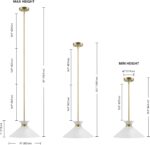 Globe Electric 1-Light Pendant Light, Matte Brass Finish, White Tapered Metal Shade with Ring Detail, Adjustable Rods, Dimmable, E26 Base, 67000197 - Image 4