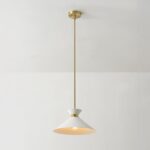 Globe Electric 1-Light Pendant Light, Matte Brass Finish, White Tapered Metal Shade with Ring Detail, Adjustable Rods, Dimmable, E26 Base, 67000197 - Image 5