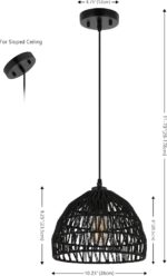 JONATHAN Y 10.25" Black Modern Bohemian Woven Rope LED Pendant Light Fixture, Adjustable Dome Ceiling Lamp for Kitchen Island, Rope Shade, Coastal Farmhouse Decor (JYL6513B) - Image 4