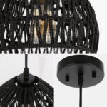 JONATHAN Y 10.25" Black Modern Bohemian Woven Rope LED Pendant Light Fixture, Adjustable Dome Ceiling Lamp for Kitchen Island, Rope Shade, Coastal Farmhouse Decor (JYL6513B) - Image 6