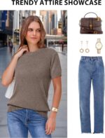Arach&Cloz Women's Lightweight Wool Blend Short Sleeve Sweater Top Business Casual - Image 4