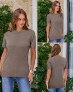 Arach&Cloz Women's Lightweight Wool Blend Short Sleeve Sweater Top Business Casual - Image 5