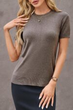 Arach&Cloz Women's Lightweight Wool Blend Short Sleeve Sweater Top Business Casual - Image 6