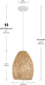Globe Electric x Novogratz 61090 1-Light Pendant Light Fixture, Light Twine Shade, White Socket, Adjustable Cloth Cord Height, Modern Hanging Lights for Kitchen Island, Hallway, or Dining Room - Image 6