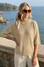 Arach&Cloz Womens Summer 100% Cotton Oversized Crochet Tops 3/4 Length Sleeve Sweater Hollow Out Casual Blouses 2026 - Image 4