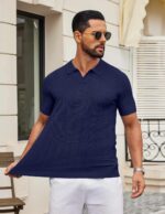 COOFANDY Mens Knit Polo Shirts V Neck Short Sleeve Ribbed Textured Polo Shirt Stretch Casual Golf Shirts Collared T Shirt - Image 4