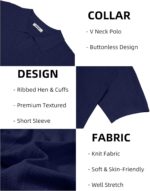 COOFANDY Mens Knit Polo Shirts V Neck Short Sleeve Ribbed Textured Polo Shirt Stretch Casual Golf Shirts Collared T Shirt - Image 5