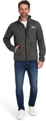 Reebok Men's Mock Neck Zip-up Sweater Fleece Shell Jacket - Image 2