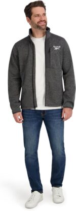 Reebok Men's Mock Neck Zip-up Sweater Fleece Shell Jacket - Image 3