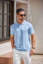 COOFANDY Mens Knit Polo Shirts Short Sleeve Button Down Textured Polo Shirt Cuban Guayabera Summer Beach Shirts - Image 3