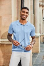 COOFANDY Mens Knit Polo Shirts Short Sleeve Button Down Textured Polo Shirt Cuban Guayabera Summer Beach Shirts - Image 4