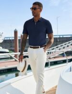 COOFANDY Mens Textured Knit Polo Shirts Zipper Polo Shirts Short Sleeve Casual Lightweight Golf Shirt - Image 3