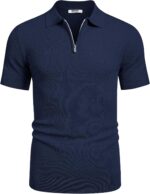 COOFANDY Mens Textured Knit Polo Shirts Zipper Polo Shirts Short Sleeve Casual Lightweight Golf Shirt - Image 5