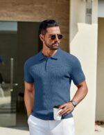 COOFANDY Mens Knit Polo Shirts Short Sleeve Casual Textured Polo T Shirt Summer Ribbed Collared Golf Shirts - Image 3