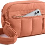 BAGSMART Cross Body Purse, Mini Crossbody Bags for Women Travel Purse, Puffy Shoulder Handbag Wallet with RFID Blocking Slots, Terracotta Pink