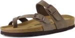 CUSHIONAIRE Lucky 100% Genuine Leather Suede Womens Sandals, Comfortable Cork Footbed Slides for Women with Adjustable Buckles - Image 9