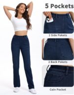 Women's Straight Leg Jeans Stretch Sweatpant Jeans Pull on High Waisted Comfort Soft Denim Pants - Image 3