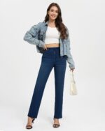 Women's Straight Leg Jeans Stretch Sweatpant Jeans Pull on High Waisted Comfort Soft Denim Pants - Image 6