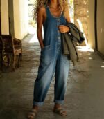 chouyatou Women's Suspender Strap Loose Denim Bib Overalls Y2k Baggy Distressed Jeans Wide Leg Jumpsuit Pants - Image 5