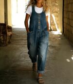 chouyatou Women's Suspender Strap Loose Denim Bib Overalls Y2k Baggy Distressed Jeans Wide Leg Jumpsuit Pants - Image 6