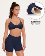 OMKAGI Halter Sports Bras for Women Padded Strappy Bra Open Back Workout Gym Crop - Image 3