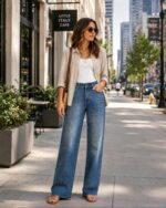 Womens High Waisted Jeans Stretchy Straight Leg Loose Fit Tummy Control Raw Hem Denim Pants Trendy Fashion - Image 4