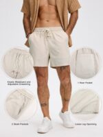 Comdecevis Men's 5" Linen Shorts Casual Elastic Waist Drawstring Shorts for Lounge Summer Beach Vacation - Image 4