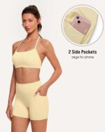 OMKAGI 2 Piece Workout Sets for Women Open Back Strappy Sports Bra Matching Gym Outfits with Pockets - Image 3