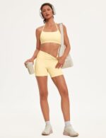 OMKAGI 2 Piece Workout Sets for Women Open Back Strappy Sports Bra Matching Gym Outfits with Pockets - Image 5