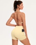 OMKAGI 2 Piece Workout Sets for Women Open Back Strappy Sports Bra Matching Gym Outfits with Pockets - Image 6