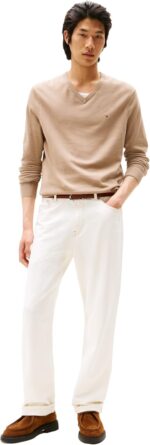 Tommy Hilfiger Men's Cotton Solid V Neck Sweater Lightweight Pullover - Image 3
