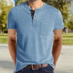 Uposiut Mens Henley Shirts Long/Short Sleeve T-Shirt with 3 Button Placket Chest Pocket Casual Tee - Image 3