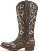 Lante Cowboy Boots for Women - Mid Calf Western Cowgirl Boots with Floral Embroidery, Pull-On Tabs, Snip Toe, Chunky Block Heel - Image 4