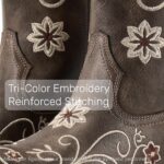 Lante Cowboy Boots for Women - Mid Calf Western Cowgirl Boots with Floral Embroidery, Pull-On Tabs, Snip Toe, Chunky Block Heel - Image 6