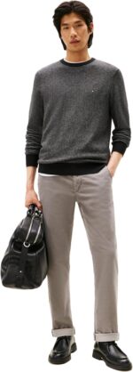 Tommy Hilfiger Men's Herringbone Cotton Cashmere Crewneck Sweater Pullover - Image 3