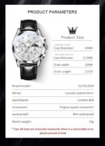 OLEVS Men's Leather Analog Quartz Watch - Luxury Chronograph Wristwatch with Date, Waterproof, Luminous - Dress Style - Image 5