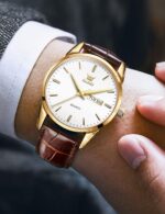 OLEVS Mens Watches, Casual Leather Watches for Men Easy to Read Quartz Number Watch with Date Waterproof Blue/Black/Silver Face Men's Wrist Watches… - Image 3