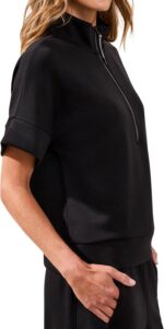 Tribal Women's Sport Short Sleeve 1/2 Zip Mock Neck Athletic Top - Image 3