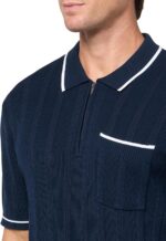 KARL LAGERFELD Men's 1/4 Zip Ribbed Fitted Collared Sweater - Image 3
