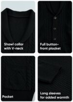 JMIERR Men's Casual Wool Blend Cardigan Sweaters Long Sleeve Shawl Collar Buttons Down Cable Knit Sweater - Image 5