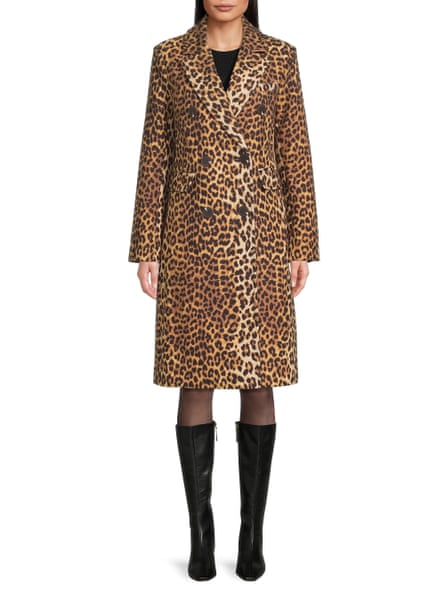 Model wearing Milly Leopard Double-Breasted Coat